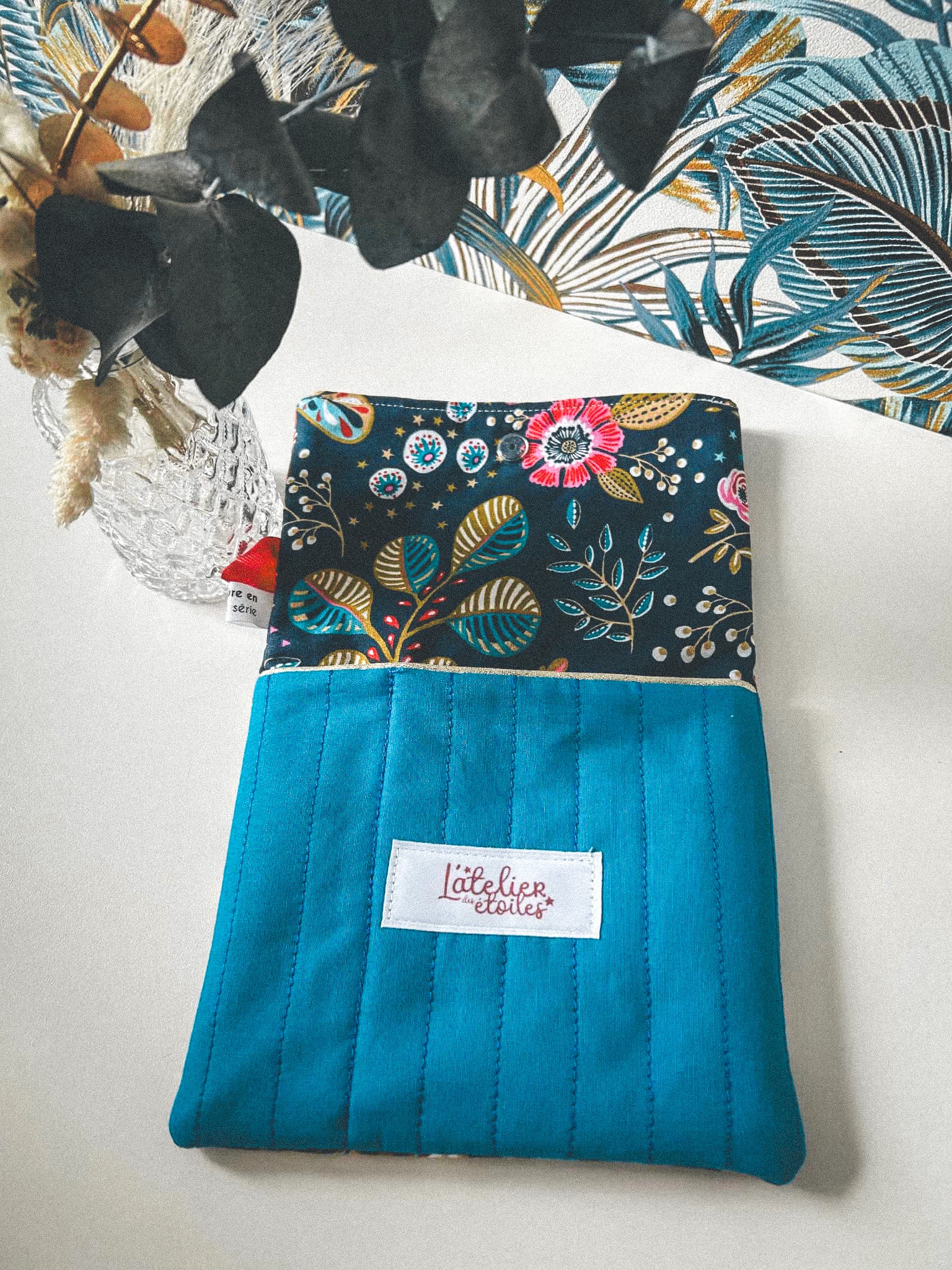 Pochette à livre A5 – bleu matelassé