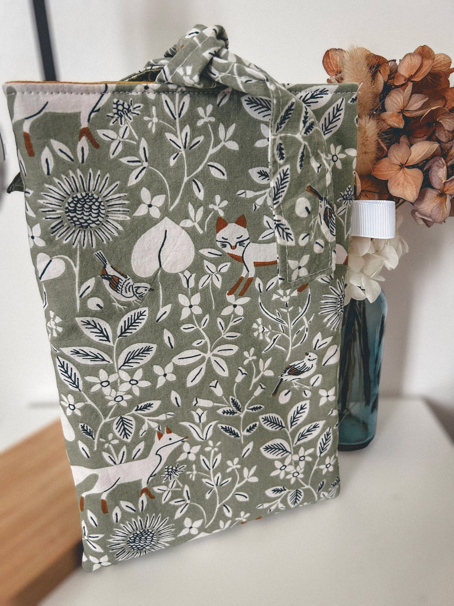 Pochette à livre de poche renard vert & bleu