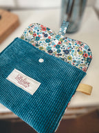 Pochette à maquillage en velour bleu canard