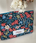 Pochette à liseuse horizontale, fleurs bleues et rouges