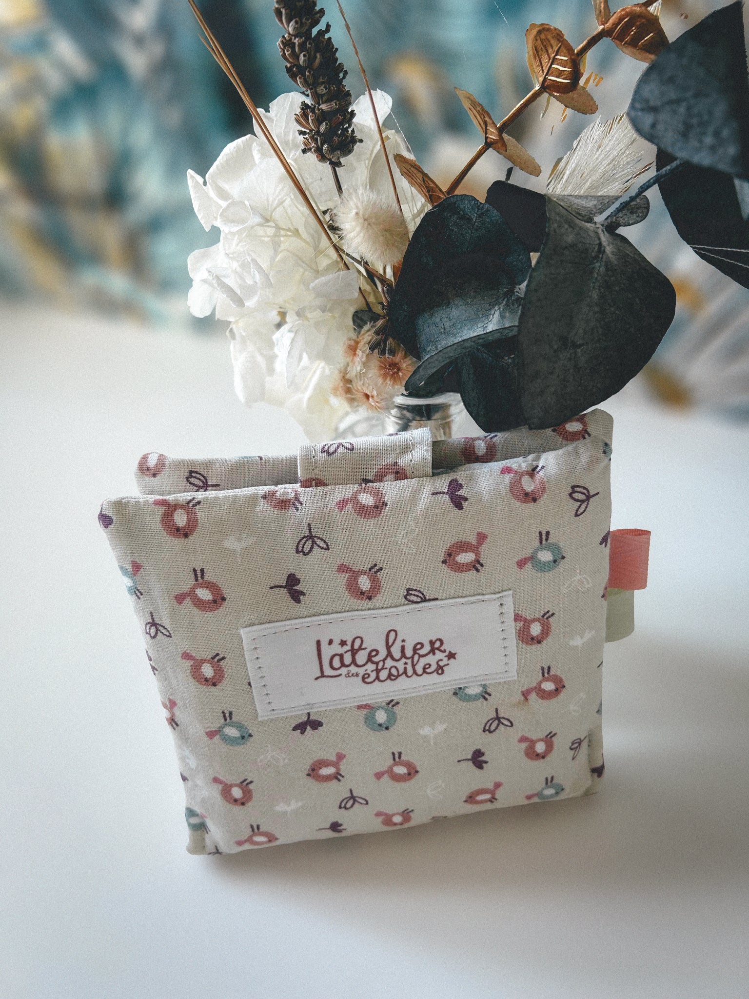 Pochette à lingettes motif petits oiseaux