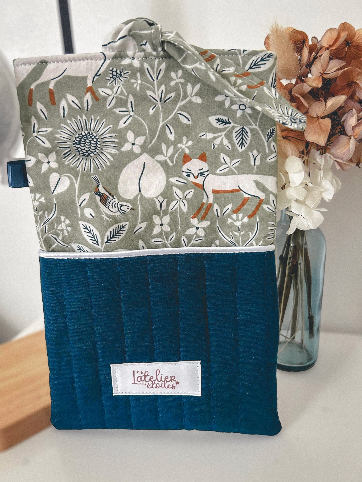 Pochette à livre de poche renard vert & bleu