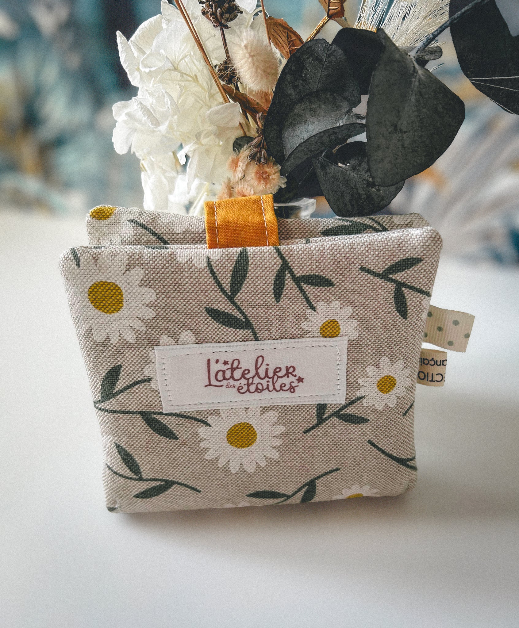 Pochette à lingettes lavables marguerites