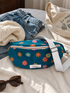 Sac banane velours fleuri turquoise L'atelier des étoiles