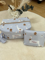 Pochette et ses 6 lingettes bleue et oies L'atelier des étoiles