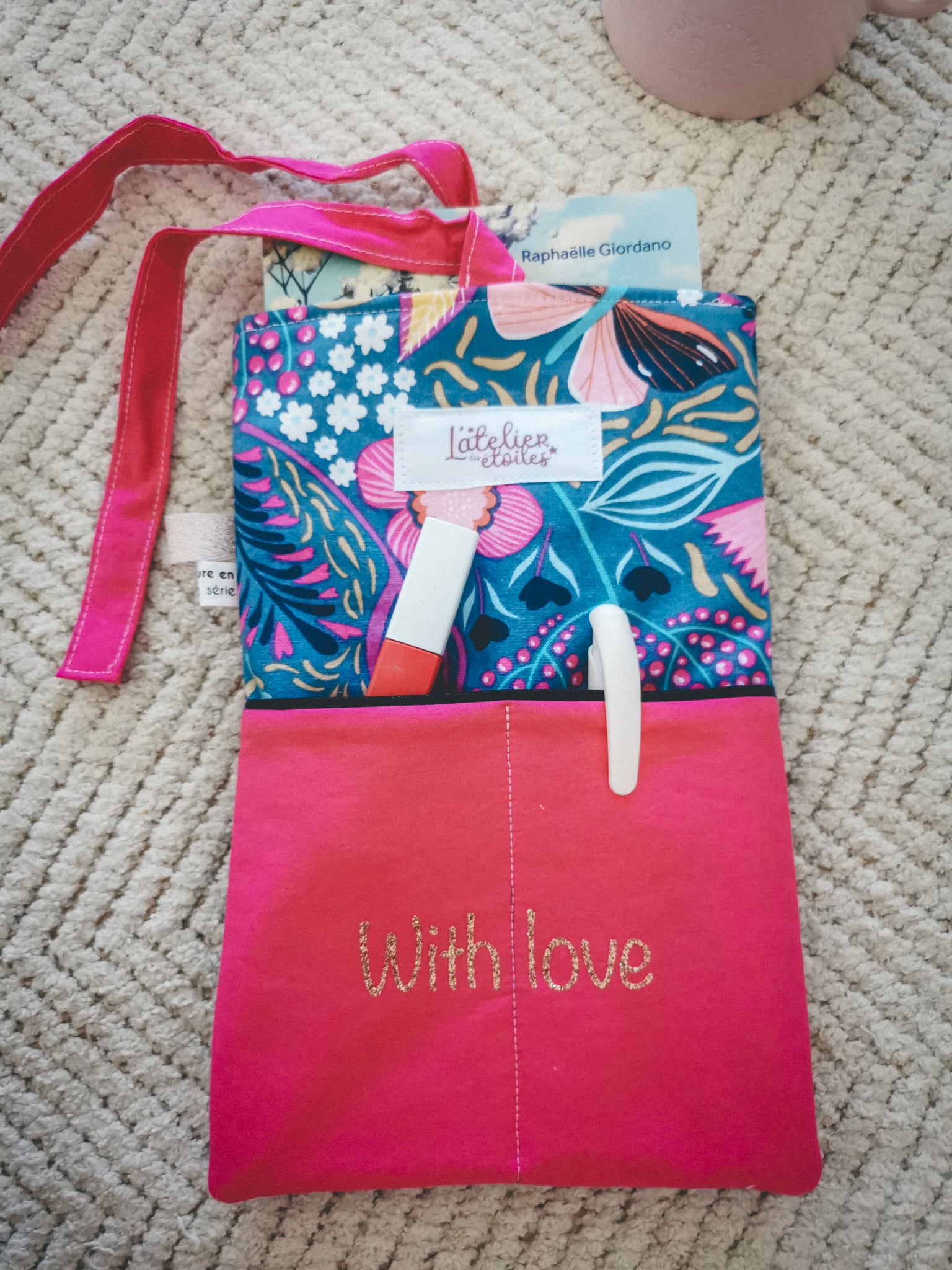 Pochette à livre A5 – Rose et bleu fleurie