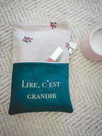 Pochette à livre A5 – Beige fleuri et bleu canard