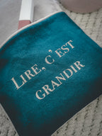 Pochette à livre A5 – Beige fleuri et bleu canard