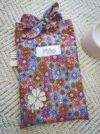 Pochette à livre A5 matelassée – Fleurie rose & bleu