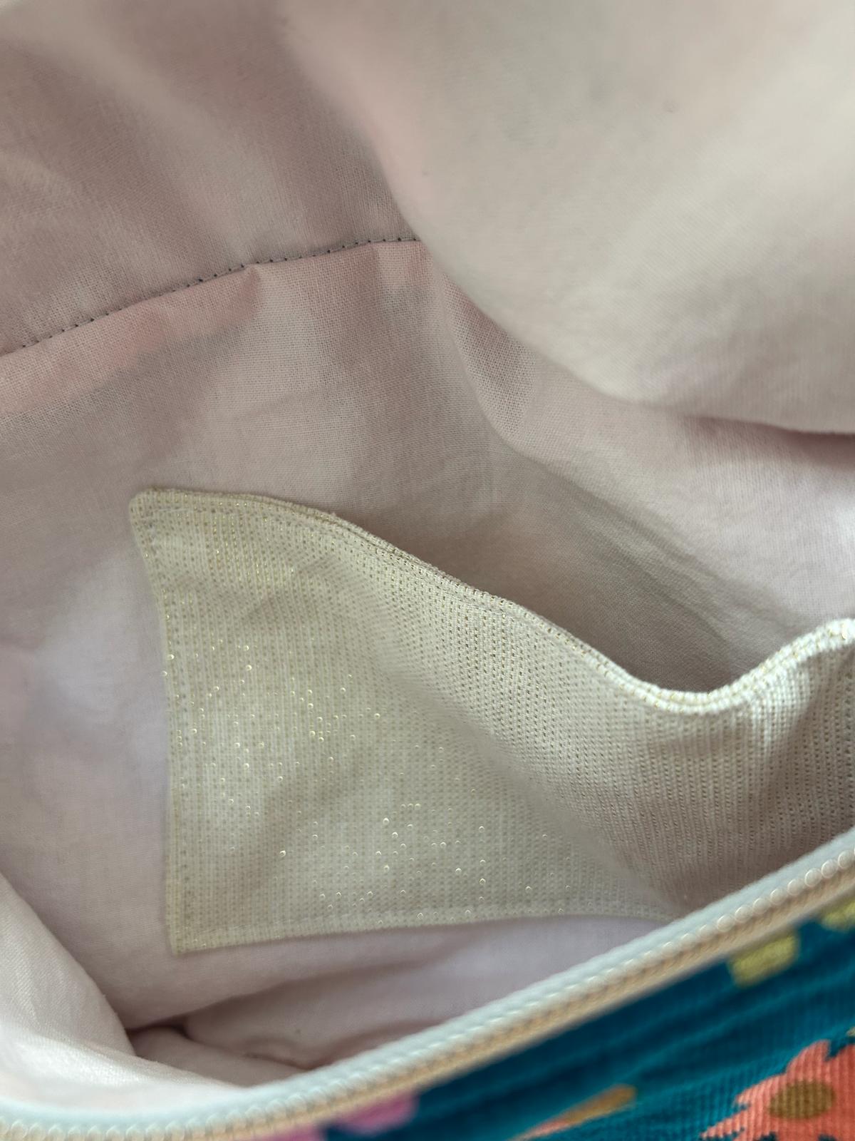 Sac banane velours fleuri turquoise L'atelier des étoiles